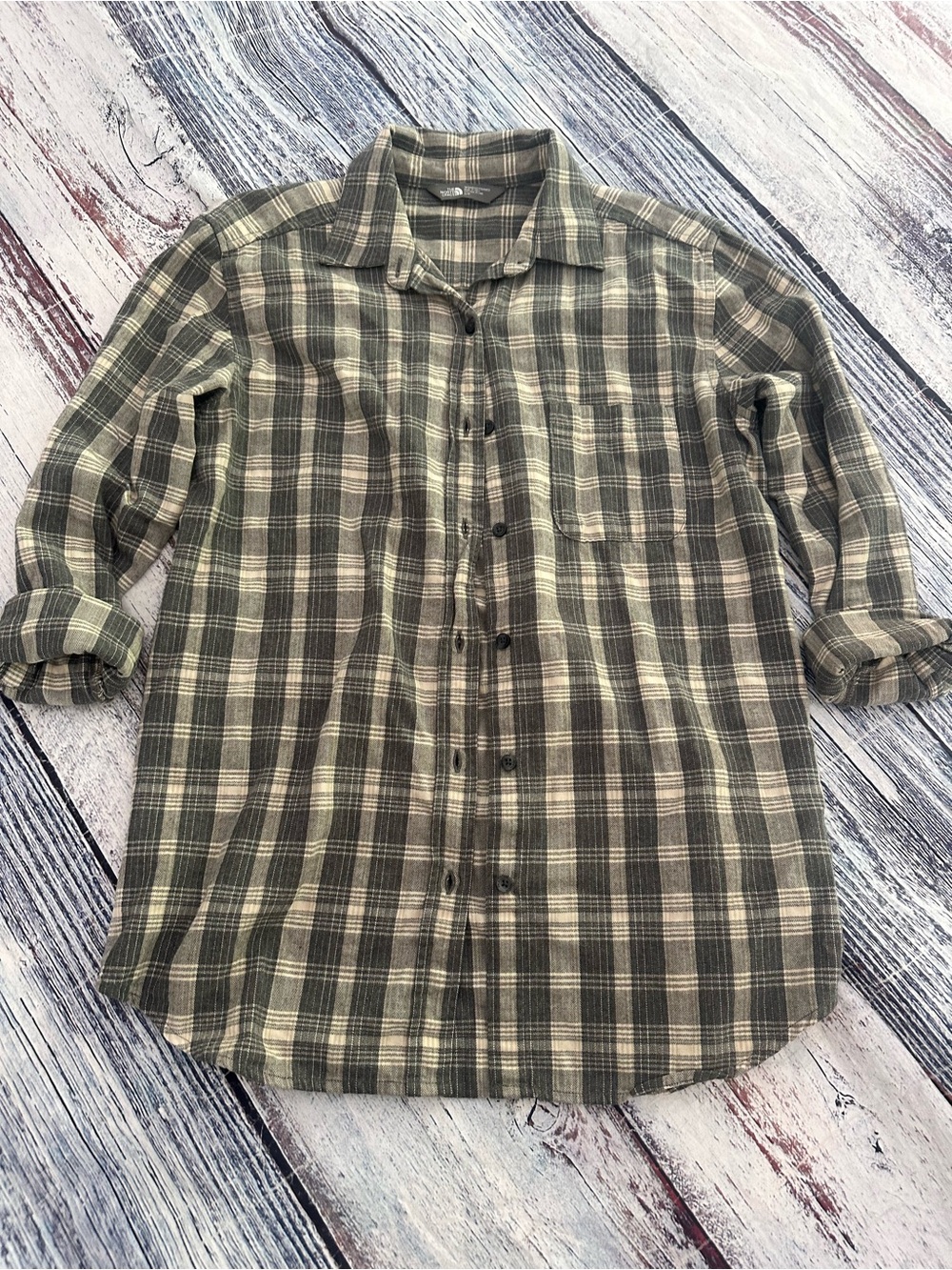 The North Face Casual Plaid Button-Up Shirt in Black & Cream - Picture 2 of 9